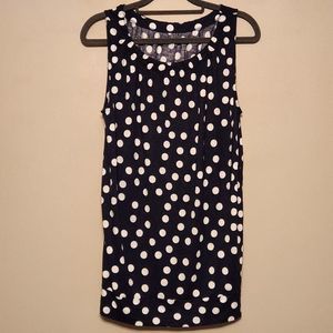 Loft sleeveless polka dot BLUE flowy, large waist hem, medium